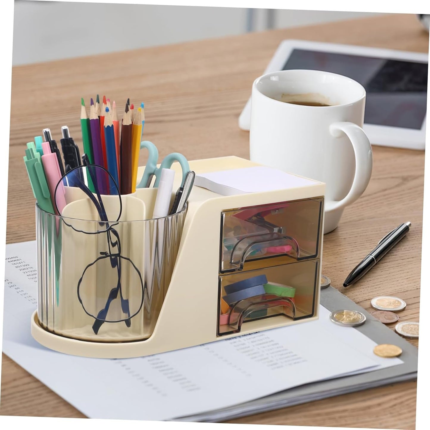LOPUNER Desk Organizer Rotatable Storage Case Modern Divided Pen Holder Office Supplies Organizer Compact Sleek Design for Efficient Workspace Organization