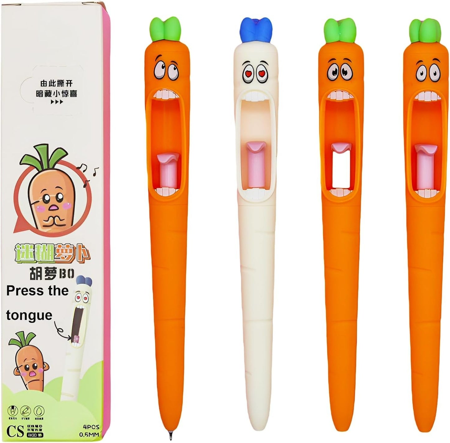 Maydahui 8 Pcs Funny Screaming Carrot Tongue Gel Pens Kawaii 0.5 mm Carrot Writing Pens Black Ink For Easter Basket Stuffers Shcool Stationery Supplies Office Party
