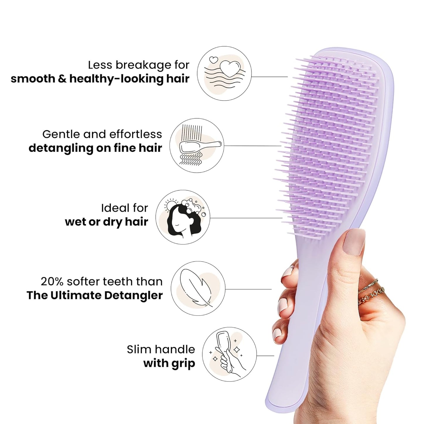 Tangle Teezer Fine & Fragile Ultimate Detangler Brush, Dry & Wet Hair Brush to Detangle & Reduce Breakage, Hypnotic Heather