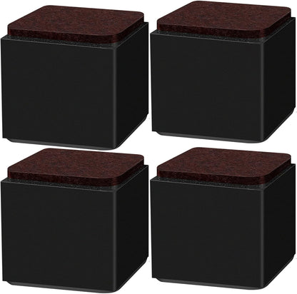 BRUIQIM 2inch Lift Furniture Risers Carbon Steel Bed Risers, Self-Adhesive Bed Riser, Table Riser, Sofa Riser, 4 Pcs Heavy Duty Bed Riser Lifts Adds 2" Height Supports to 5000 LBs (Square, Black)