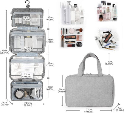 Hanging Toiletry Bag, Waterproof Wash Bag for Makeup Large Capacity Travel Makeup Bag Compact with Hook, Portable Makeup Traveling Organizer for Women Outdoor Camping Travel (1, Grey)