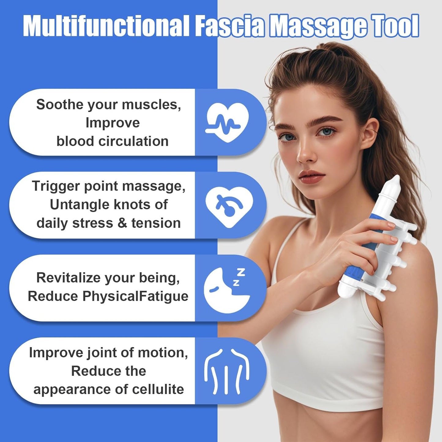 Pisutu Fascia Massage Tool, Handheld Massager Fascia Blaster for Cellulite Reduction, Pressure Point Release Tool for Deep Tissue Massage, Muscle Knots, Tension Relief Back & Neck Massager