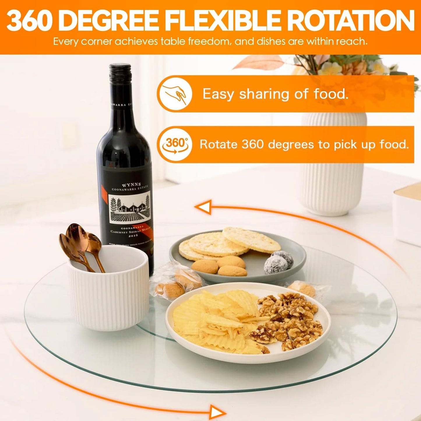 Felic Tempered Glass Lazy Susan, Turntable Tabletop Rotating Serving Tray, 360° Rotating Tray Serving Plate, Dining Table Top/Spices Storage Holder for Family Gatherings, Banquets, Weddings (50cm)