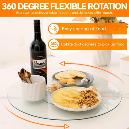 Felic Tempered Glass Lazy Susan, Turntable Tabletop Rotating Serving Tray, 360° Rotating Tray Serving Plate, Dining Table Top/Spices Storage Holder for Family Gatherings, Banquets, Weddings (50cm)
