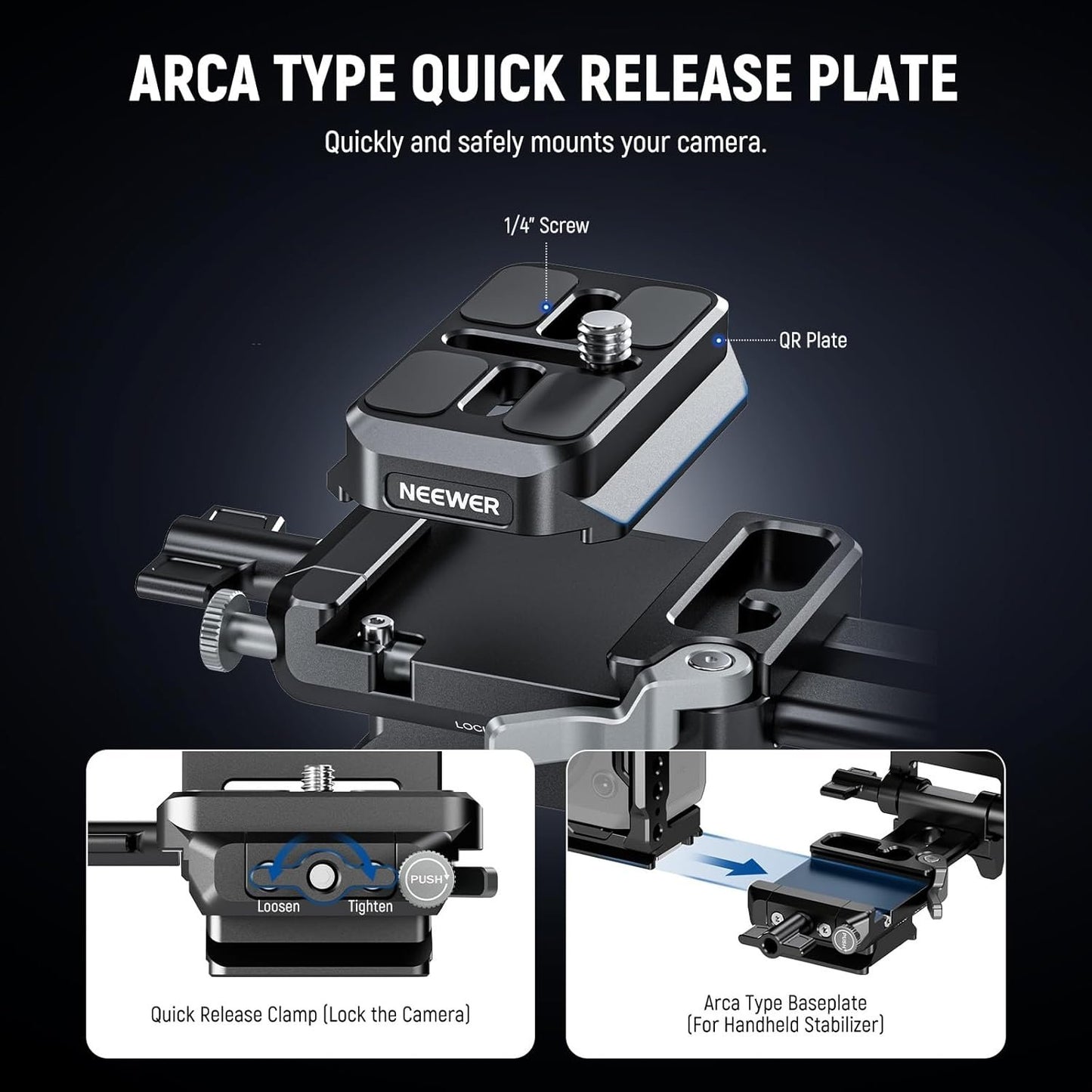 NEEWER V Mount Battery Plate with Arca Type Quick Release Plate, Foldable V Lock Mounting Adapter for NEEWER PS099E, Compatible with Camera Cage Video Rig Accessories DJI RS4 RS3 Gimbal, PS015 PRO