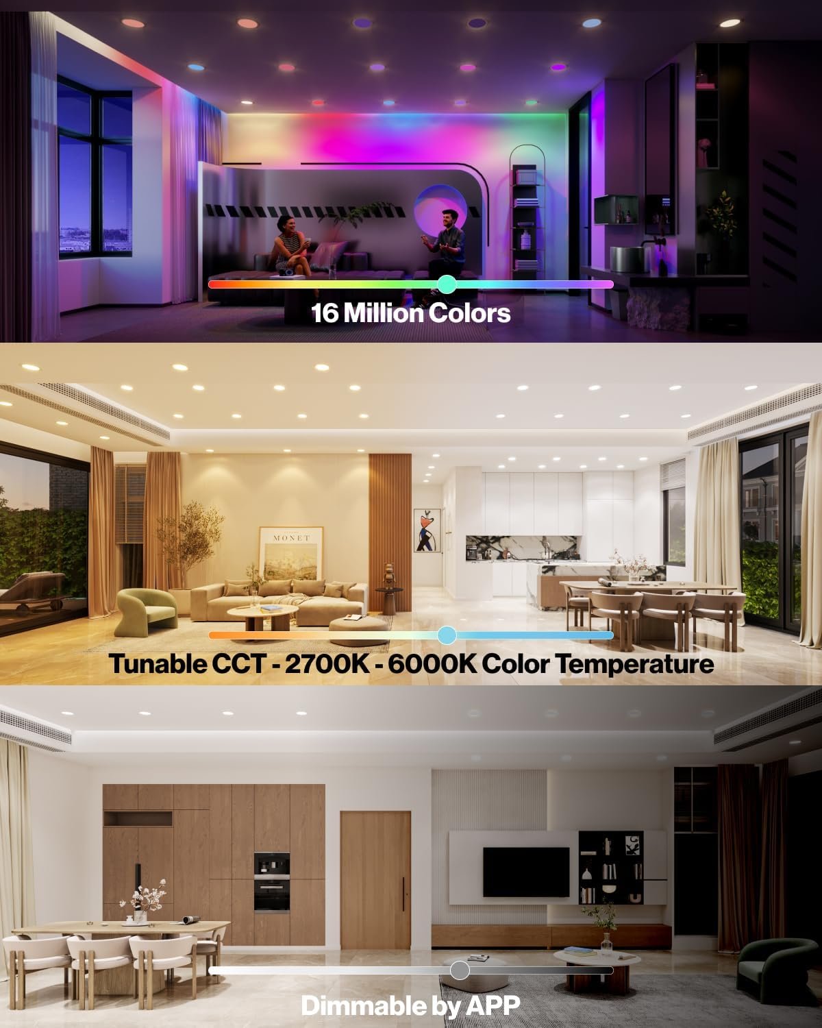 Sunco 4 Pack LED Recessed 6 Inch, Smart RGBW Color Changing Can Lights, High Brightness 1200 LM, 14W, Retrofit Installation, Compatible with Amazon Alexa & Google Assistant - UL.