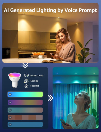 Lepro BG1 GU10 LED Bulbs, Smart Light Bulb RGBCW Dimmable Color Changing, Compatible with Alexa & Google Assistant, AI Voice Control via App, Music Sync, 2.4G WiFi Only, 4 Pack
