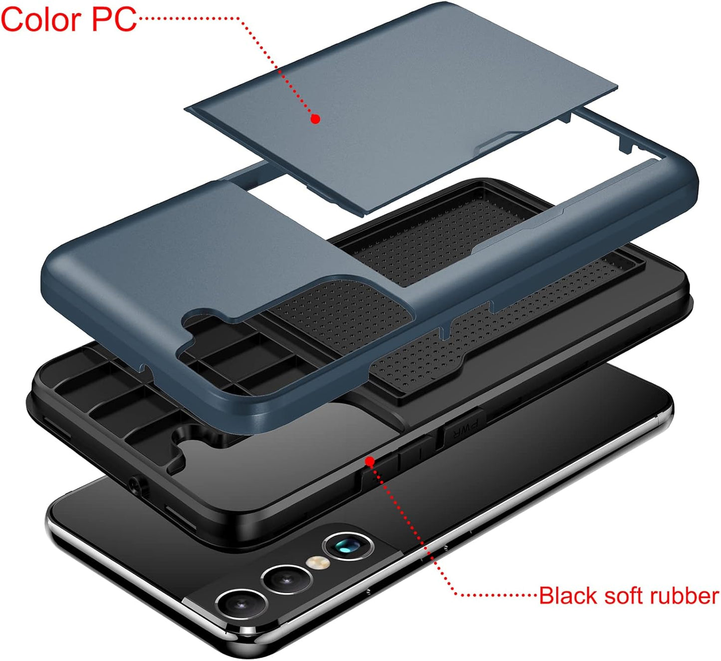 Asuwish Phone Case for Samsung Galaxy S22 5G with Tempered Glass Screen Protector and Credit Card Holder Wallet Cover Hard Hybrid Cell Accessories Gaxaly S 22 22S G5 Women Men Mobile Slot NavyBlue