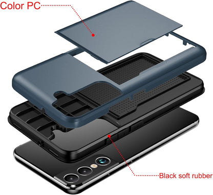 Asuwish Phone Case for Samsung Galaxy S22 5G with Tempered Glass Screen Protector and Credit Card Holder Wallet Cover Hard Hybrid Cell Accessories Gaxaly S 22 22S G5 Women Men Mobile Slot NavyBlue