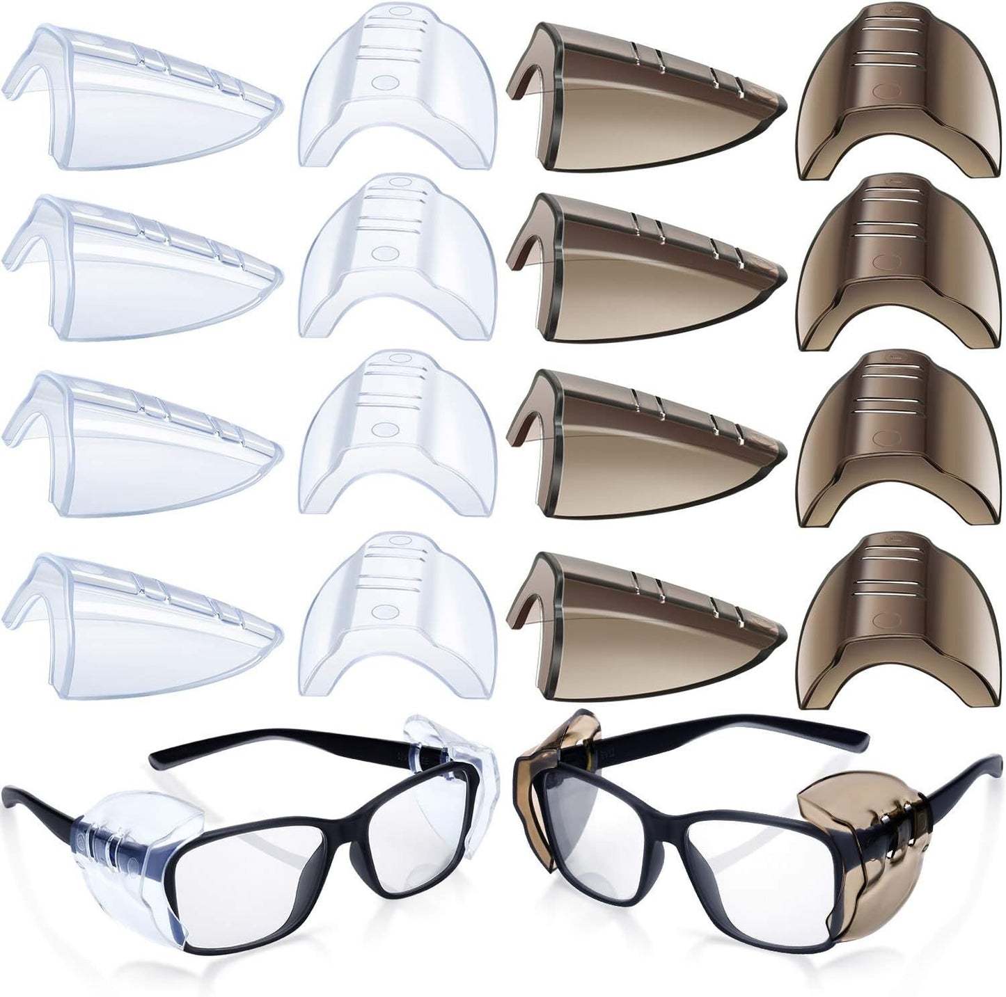 PMELCXD 8 Pairs Eye Glasses Side Shields Safety Eye Glasses Side Shields Slip Clear Flexible Slip On Shield Fits Small Medium Eyeglasses Added More Protection on Safety Glasses (Transparent and Black)
