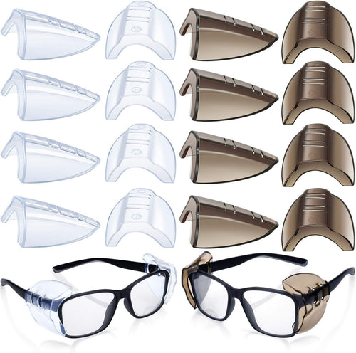 PMELCXD 8 Pairs Eye Glasses Side Shields Safety Eye Glasses Side Shields Slip Clear Flexible Slip On Shield Fits Small Medium Eyeglasses Added More Protection on Safety Glasses (Transparent and Black)