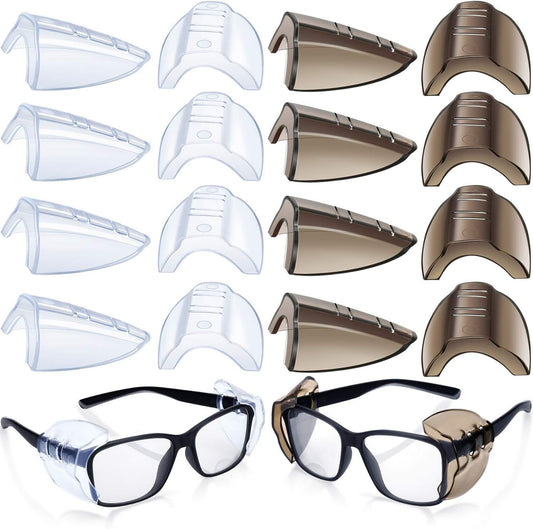 PMELCXD 8 Pairs Eye Glasses Side Shields Safety Eye Glasses Side Shields Slip Clear Flexible Slip On Shield Fits Small Medium Eyeglasses Added More Protection on Safety Glasses (Transparent and Black)