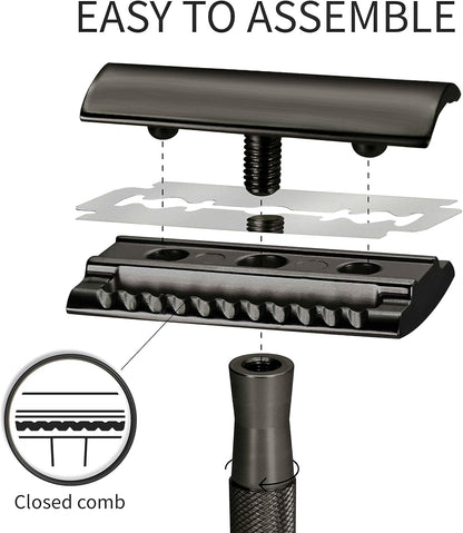 Bambaw Metal Safety Razor for Men | Mat Black Razor | Metal Shaver | Zero Waste Products | Reusable Razor | Waste Free Men’s Razor | Fits All Double Edge Razor Blades | Beard Razor | DE Safety Razor |