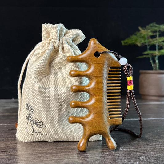 Sandalwood Scalp Massager Comb - 4-in-1 Natural Wooden Massage Tool for Gua Sha, Lymphatic Drainage & Acupressure, Wide-Tooth Anti-Static Hair Comb for Meridian Stimulation Massager, Fatigue Relief