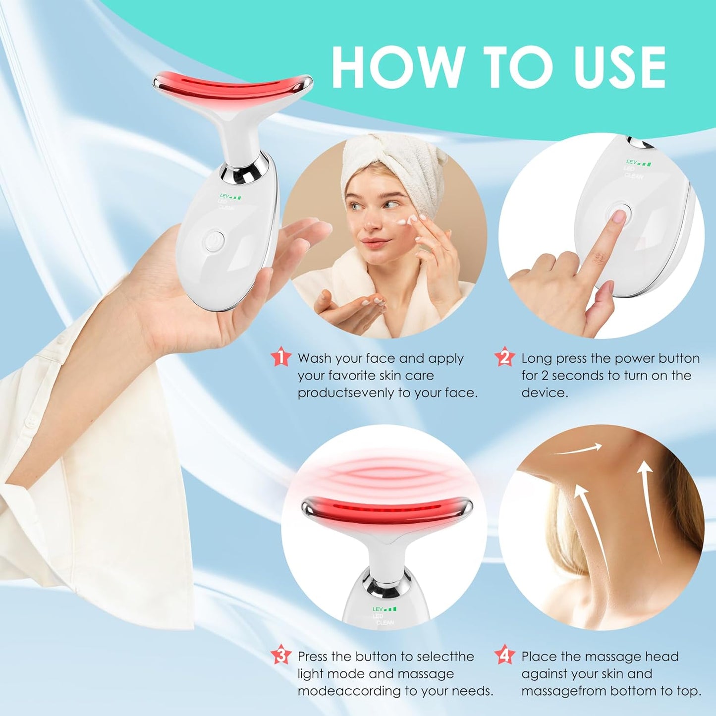 Anti 𝖶rinkles Facial Massager for Face and Neck, Face 𝖲 culpting Tool with 7 Color, Red-Light-Therapy-for-Face and Neck, at-Home Face Tool for Skin Care (White)