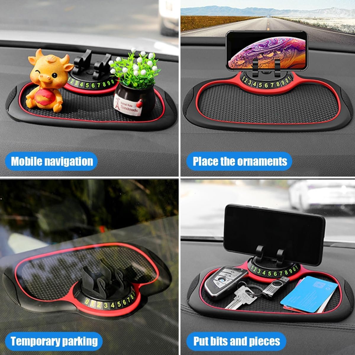JNNJ Non-Slip Mat for Car Mobile Phone Holder, Non-Slip Mobile Phone Mat for Car, Mobile Phone Holder on Dashboard Centre Console Non-Slip Mat (Red Edge)