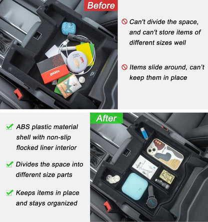 PIMCAR Center Console Organizer Upgrade Flocked Liner Interior Compatible with Dodge RAM 1500 2500 3500 2019-2024 2025 ABS Plastic Material Shell Armrest Box Insert Tray Accessories