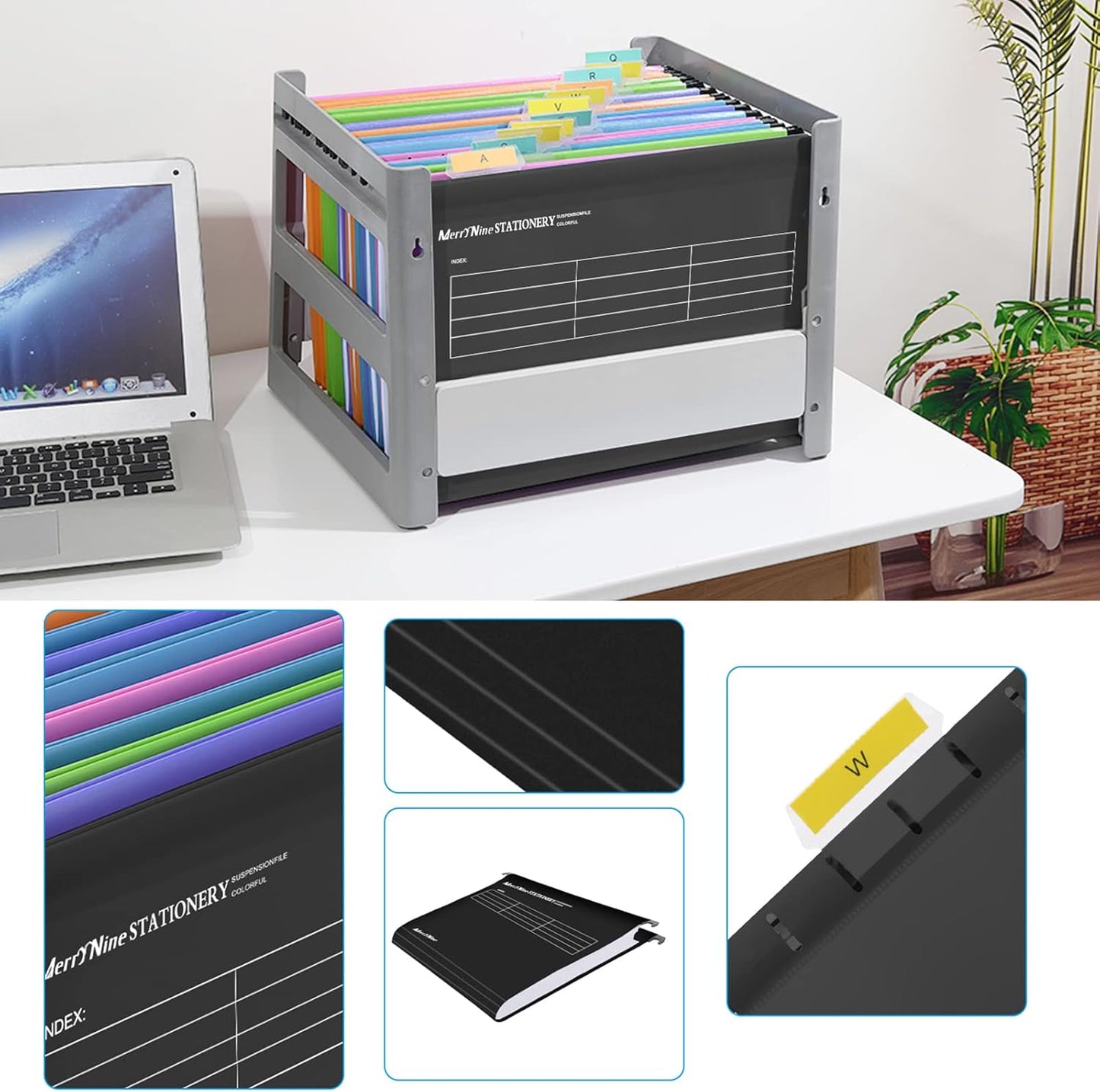 MerryNine A4 Suspension Files, 15PCS Polypropylene Filing Cabinet Suspension Files with Tabs and Card Inserts for School Home Work Office Organization