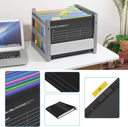 MerryNine A4 Suspension Files, 15PCS Polypropylene Filing Cabinet Suspension Files with Tabs and Card Inserts for School Home Work Office Organization