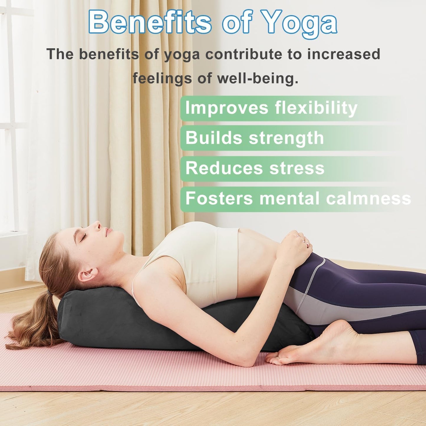 TokSay Restorative Yoga Bolster - Velvet Covered Meditation Pillow for Yin & Prenatal Yoga