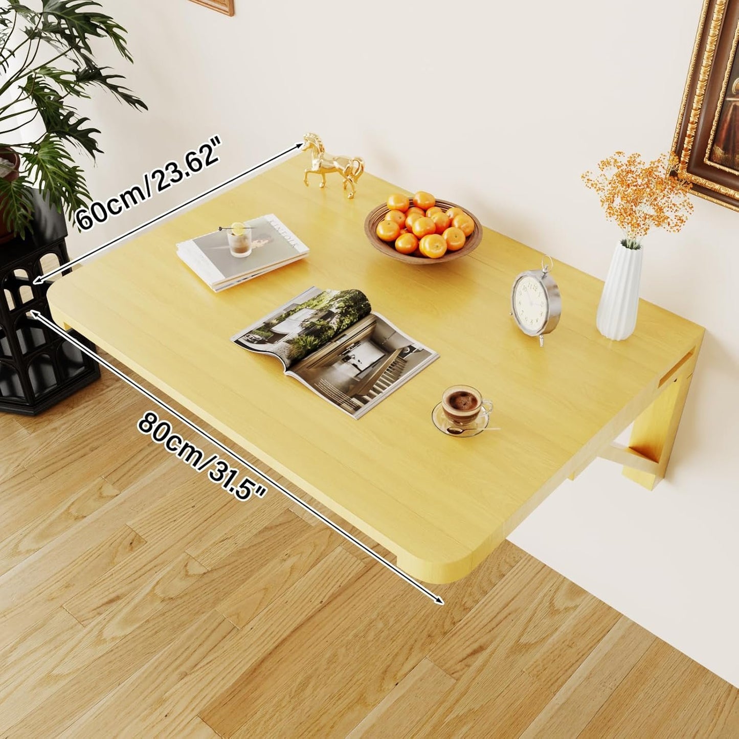 Barlezy Wall Mounted Folding Table, Floating Wall Mounted Desk, Solid Wood Wall Mounted Drop Leaf Tables for Dining, Office, Laundry Room (31.5" x 23.62" x 11.81")