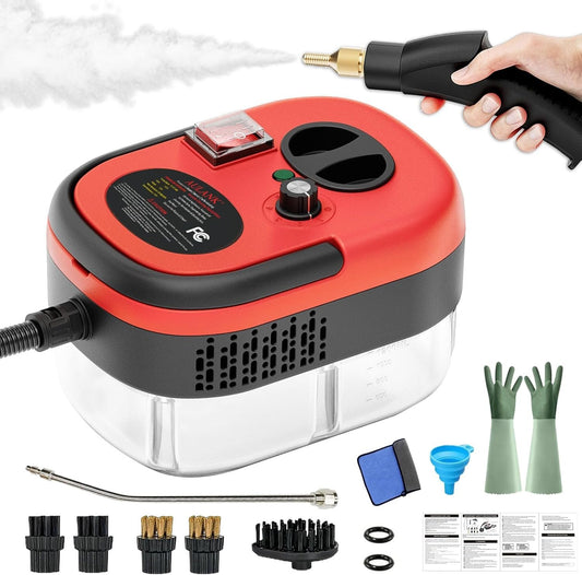 2500w handheld high-temperature pressurized steam cleaner,Portable Car Steamer For Auto Detailing，Steam Cleaner For Home,Steam Cleaning Machine For Furniture,Kitchen,Grout,Floor,Tile (Red)