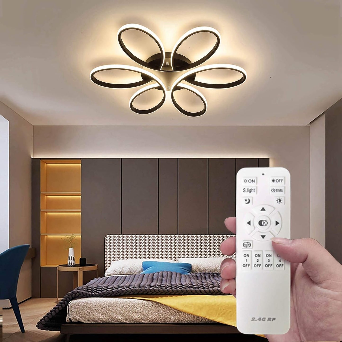 Modern LED Chandelier Lighting Ceiling Light Fixture Flush Mount Lamp for Living Room Bedroom Dining Room Study Room Kids Room Dimmable with Remote Control (Diameter 90CM)