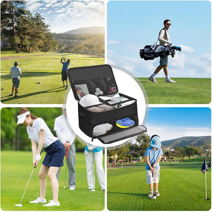 KAPEICamper 2 Layers Golf Trunk Organizerï¼ŒStorage Travel Trunk Accessory Organizer with Separate Compartment Car Trunk Lockerï¼ŒFoldable Golf Organizer for Car,Waterproof and Durable Golf Storage Bag