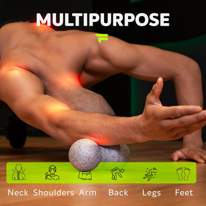 FIZYO Double EPP Massage Ball 16x8cm - Muscle Massager for Back, Neck, Foot and Trigger Point for Physical Therapy, Yoga, CrossFit, Pilates, Recovery and Rehabilitation (Grey)