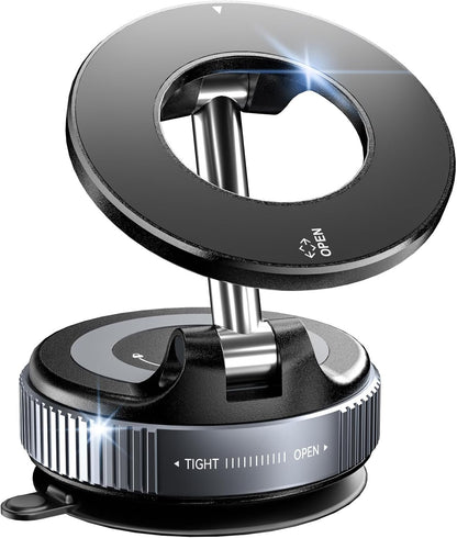 CloudValley Vacuum Magnetic Suction Car Phone Holder for MagSafe, [360° Rotation] Magnetic Phone Holder Car, Suction Cup Phone Mount for Car/Travel/Desktop, Fits iPhone 16 15 14 Android, Black