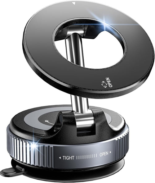 CloudValley Vacuum Magnetic Suction Car Phone Holder for MagSafe, [360° Rotation] Magnetic Phone Holder Car, Suction Cup Phone Mount for Car/Travel/Desktop, Fits iPhone 16 15 14 Android, Black