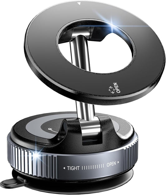 CloudValley Vacuum Magnetic Suction Car Phone Holder for MagSafe, [360° Rotation] Magnetic Phone Holder Car, Suction Cup Phone Mount for Car/Travel/Desktop, Fits iPhone 16 15 14 Android, Black