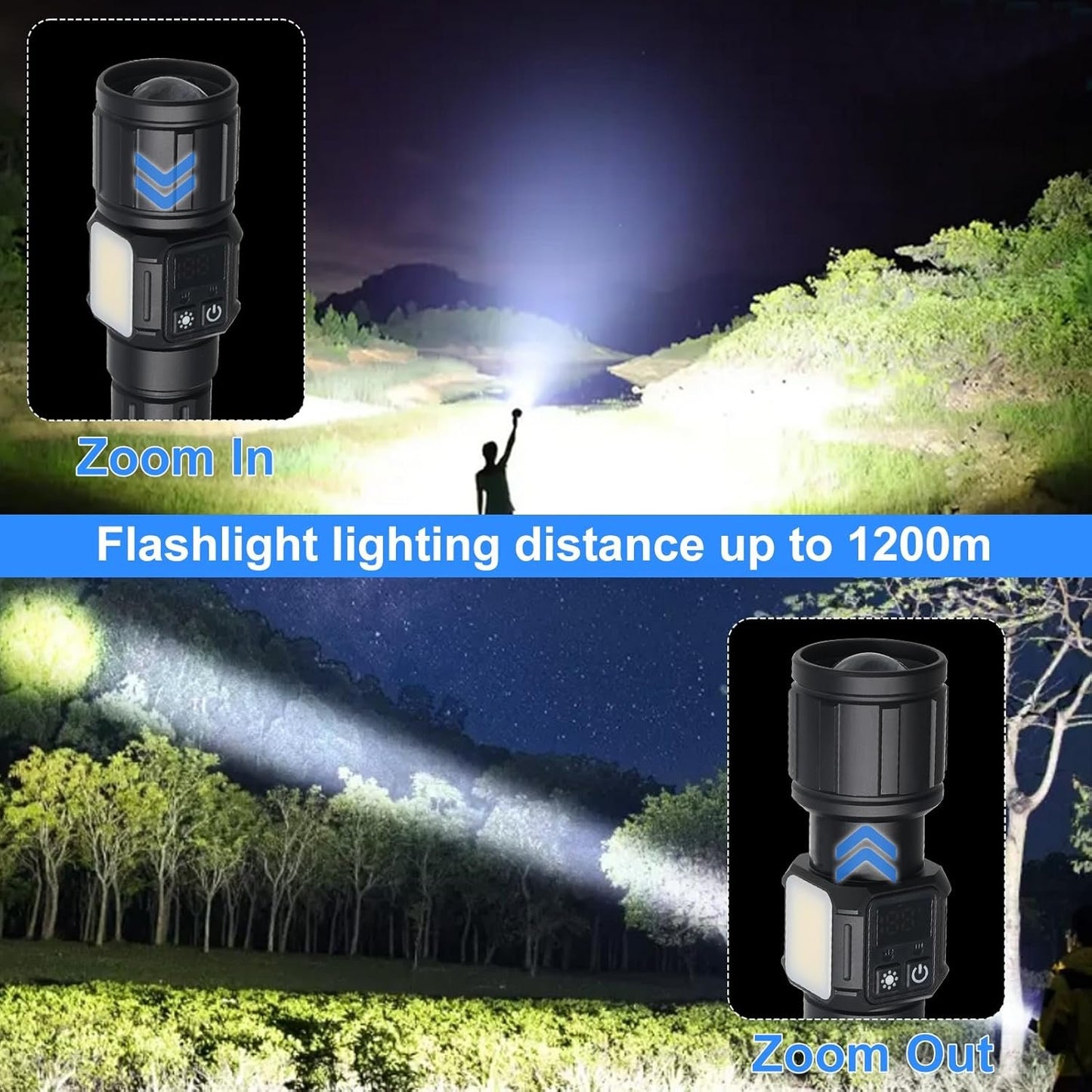 Flashlight Rechargeable, LED Flashlights Zoomable 9 Modes & COB Tactical Flashlight Built-in 5000MAH Battery, Strong Magnetic Base, IPX4 Waterproof, Flash Light for Camping Emergency Hiking