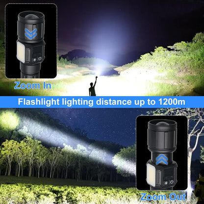 Flashlight Rechargeable, LED Flashlights Zoomable 9 Modes & COB Tactical Flashlight Built-in 5000MAH Battery, Strong Magnetic Base, IPX4 Waterproof, Flash Light for Camping Emergency Hiking