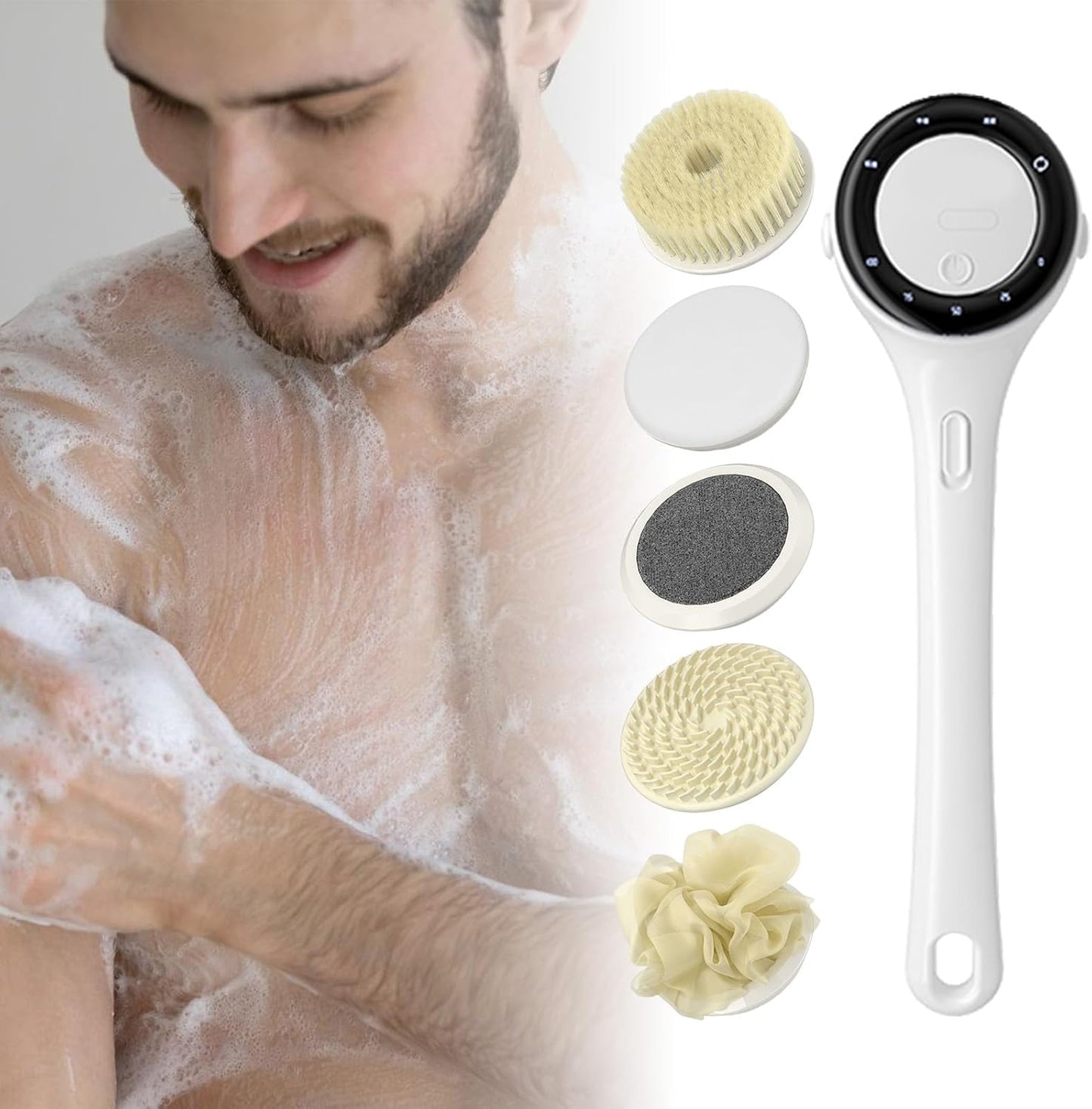 Electric Back Scrubber For Shower, Long Handle Bath Brush, 3 Intensity Settings Body Cleaning Tool For Women, Men, Teens, Elderly, Deep Pore Cleansing, Hot Weather