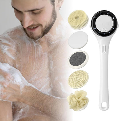 Electric Back Scrubber For Shower, Long Handle Bath Brush, 3 Intensity Settings Body Cleaning Tool For Women, Men, Teens, Elderly, Deep Pore Cleansing, Hot Weather