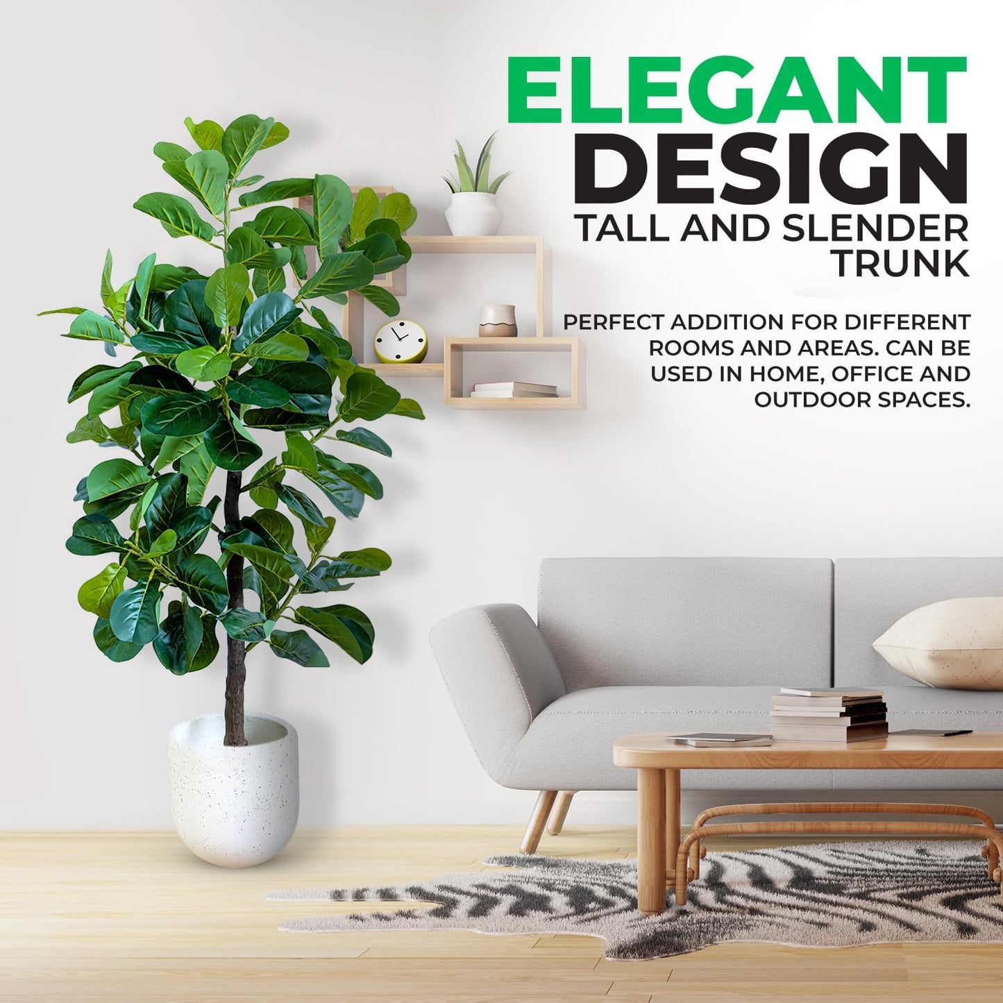 EcoFaux Artificial Fiddle Leaf Fig Tree 160CM Tall, Decorative Faux Plant, Fake Ficus lyrata Silk Trees, Artificial Plants for Home Decor in Office Corner Living Bedroom Kitchen Dining Room