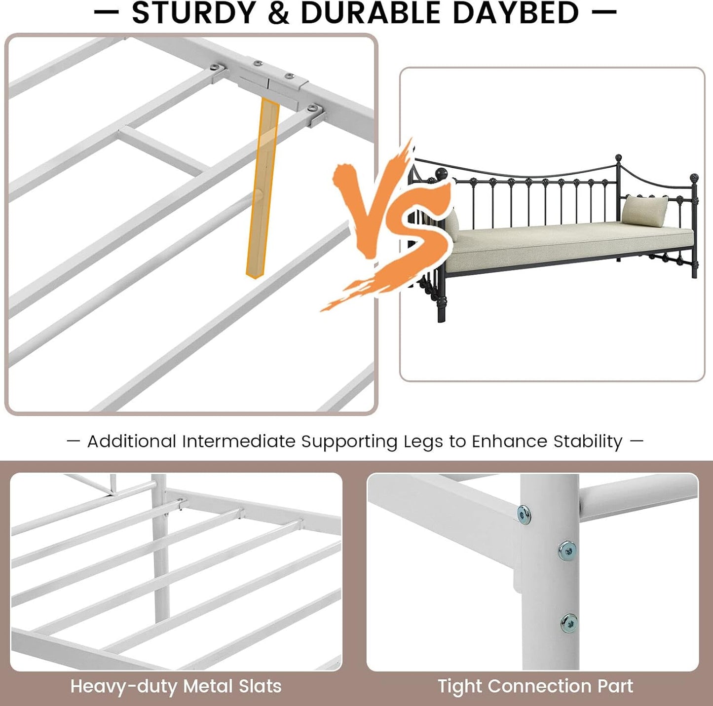 Giantex Metal Daybed Frame Single Size, Modern Single Sofa Bed, Heavy-Duty Steel Slats Support Mattress Foundation, Dual-use Platform Bed Sofa for Living Room, Guest Room, Easy Assembly, White