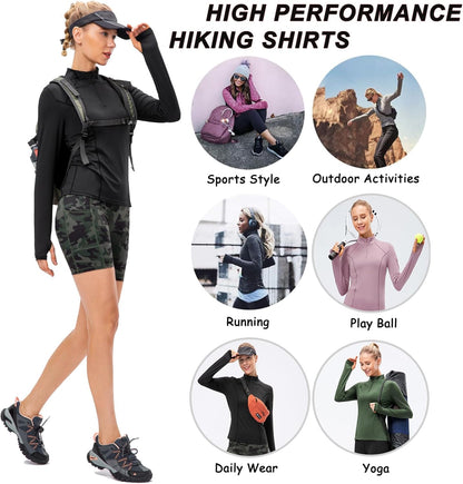 KAHEYQI Womens Long Sleeve Running Workout Top 1/4 Zip Pullover Sports Shirts Quick Dry Gym Athletic Shirt with Thumb Hole