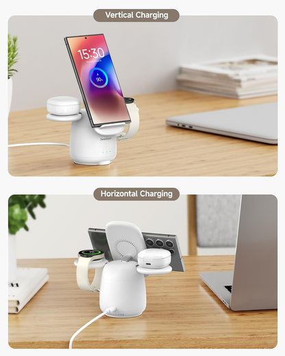 SwanScout Wireless Charger for Samsung, 3 in 1 Charging Station for Samsung S25 Ultra/S24/S23/Z Flip 6/Z Fold 6, Watch Charger for Galaxy Watch 7/Ultra/6/5, Galaxy Buds 3/Pro, 707S (No Adapter)