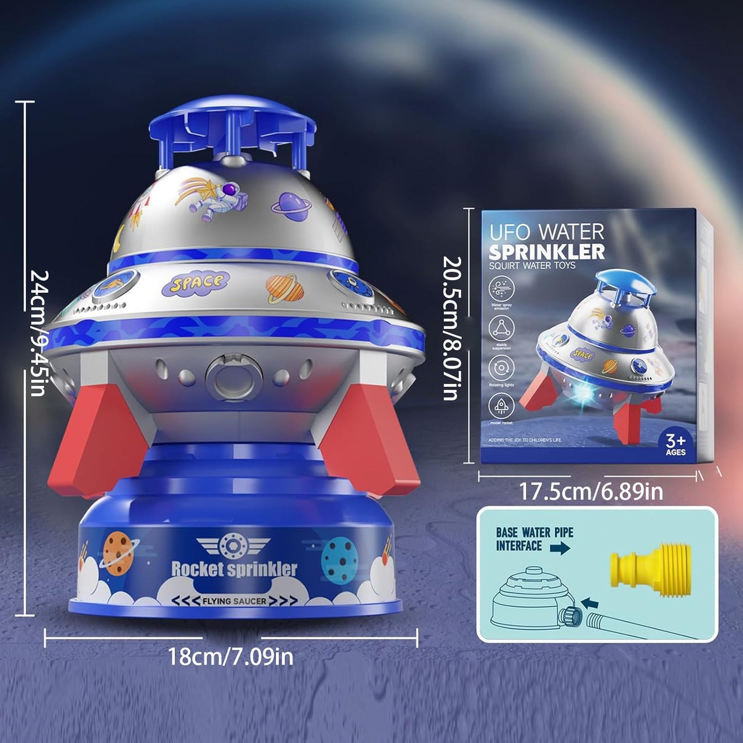 Water Sprayer Toy, Rotating Luminous Sprinkler, Interactive Water Play, Reusable Squirting Feature, Backyard Beach Pool Fun, Summer Play Equipment 7.09x7.09x9.45