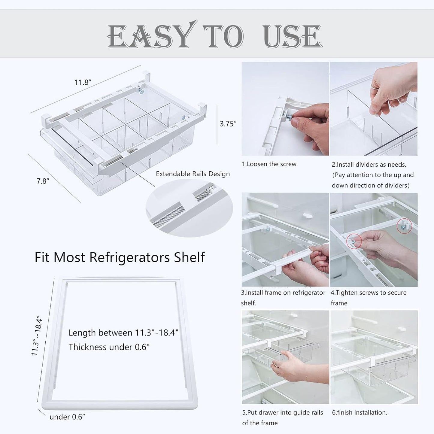 Refrigerator Organizer Bins - Clear Plastic Container Drawer for Egg Vegetable Fruit Snack Drink Food, Home Essentials Organization and Storage for Fridge Kitchen Cabinet Pantry Freezer