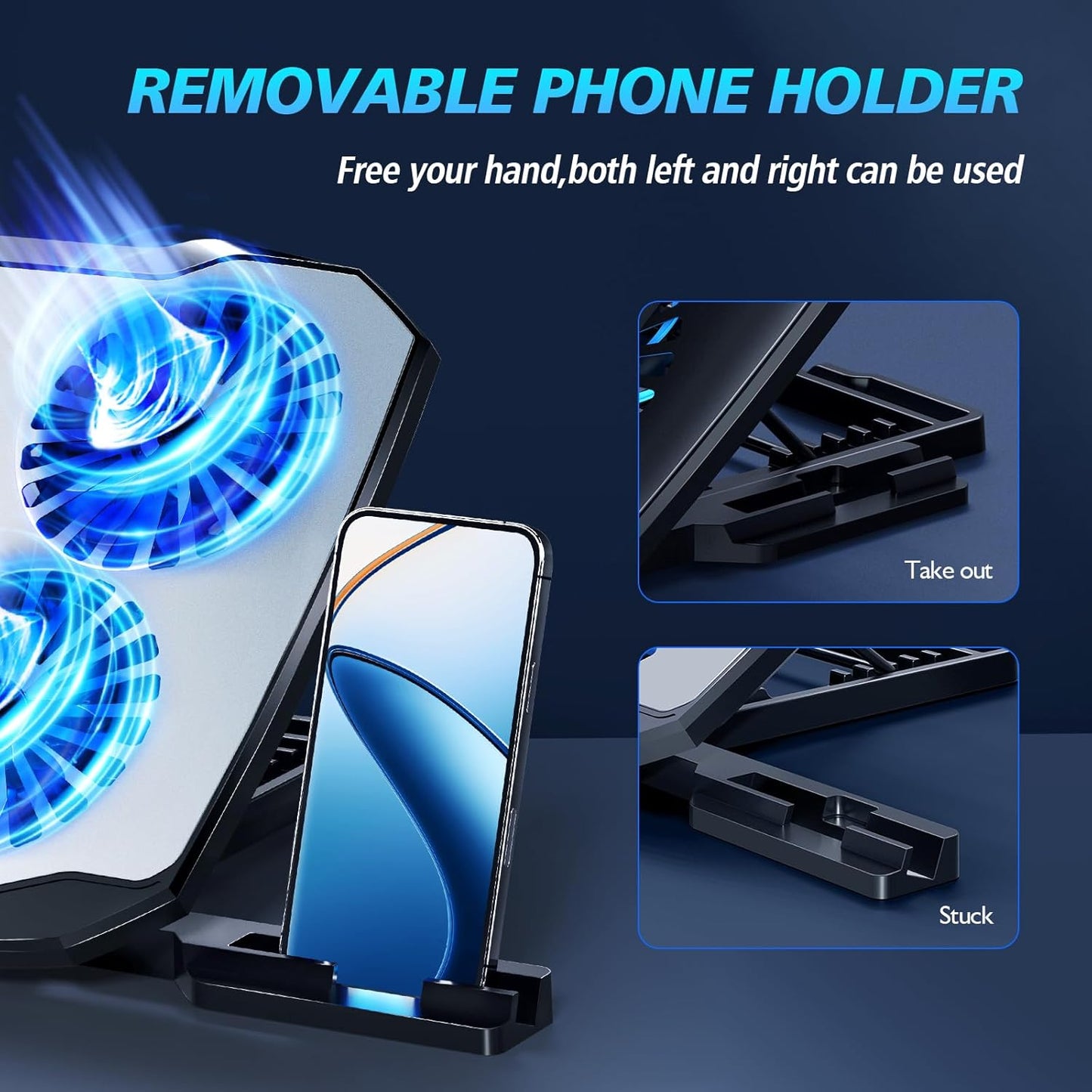 AIMIUZI Laptop Cooling Pad,Gaming Laptop Cooler with 5 Quiet Fans for 12-15.6 Inch,Laptop Cooling Stand with 5 Height Adjustable,2 USB Ports, Phone Stand