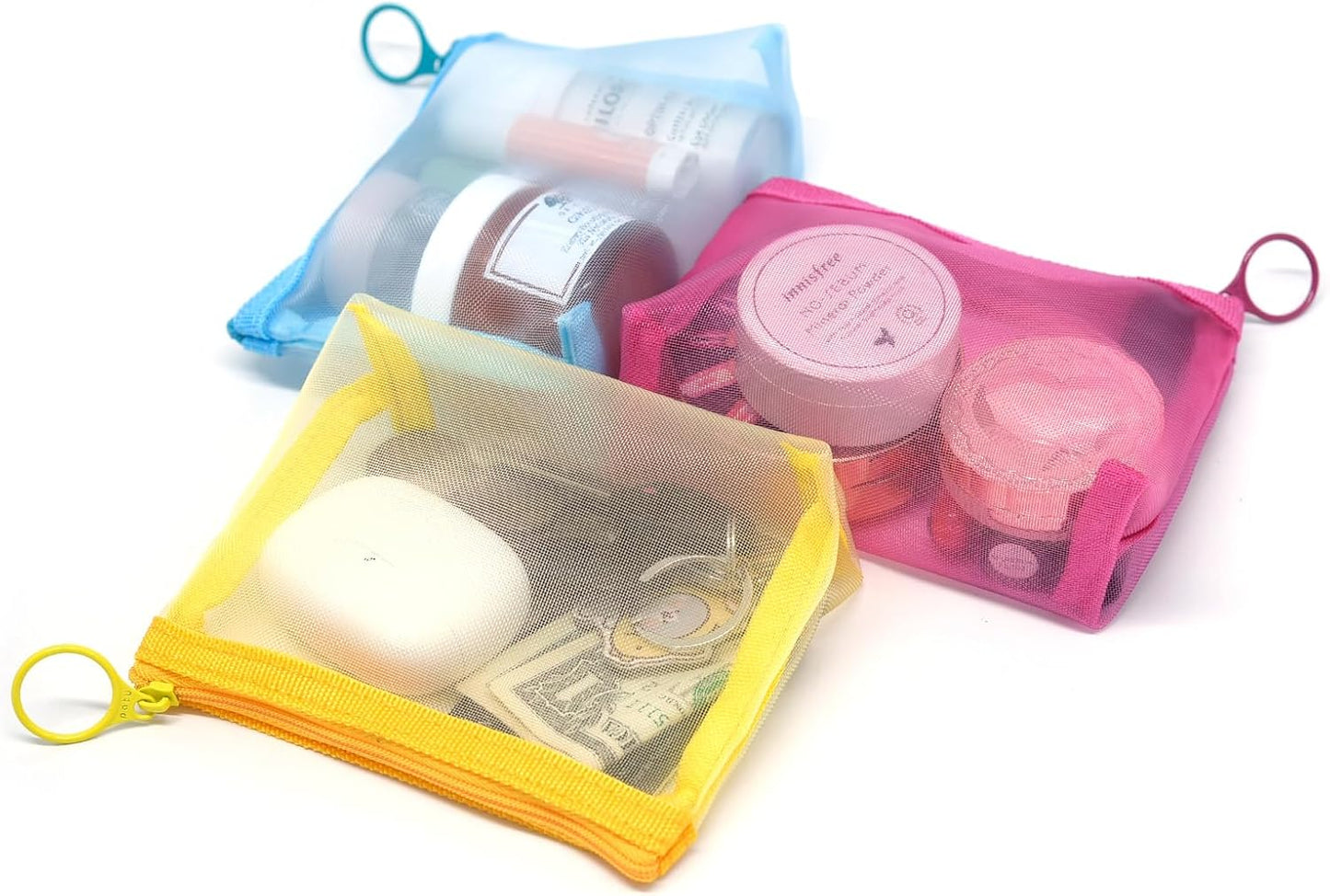 Patu Zipper Mesh Bags, Beauty Makeup Cosmetic Accessories Organizer, Travel Toiletry Kit Set Storage Pouch, Multicolor, S, Widened (5 pcs)