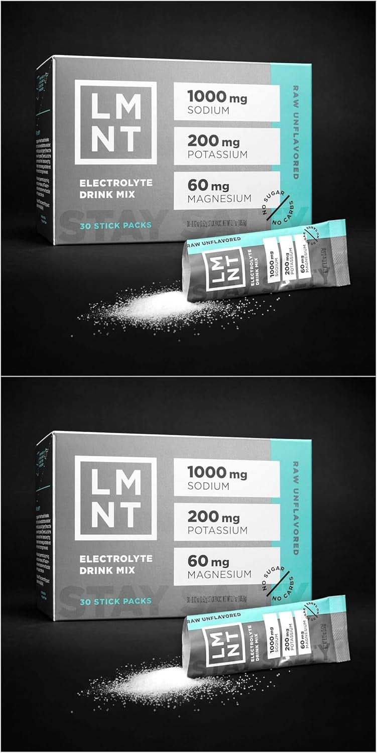 LMNT Zero Sugar Electrolytes - Raw Unflavored Salt | Drink Mix | 30-Count, Pack of 2 (60 Sticks)