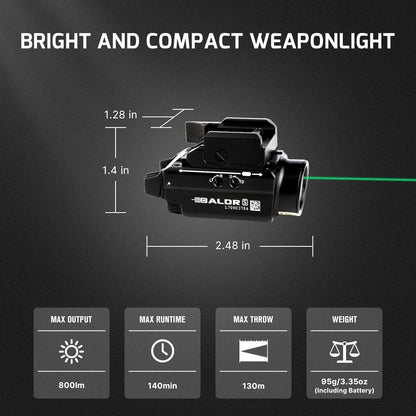 OLIGHT Baldr S 800 Lumens EDC Rechargeable Tactical Flashlight, Flashlight with Adjustable Green Beam and White Light, Compact Rail Mount Light Powered by Battery (Black)