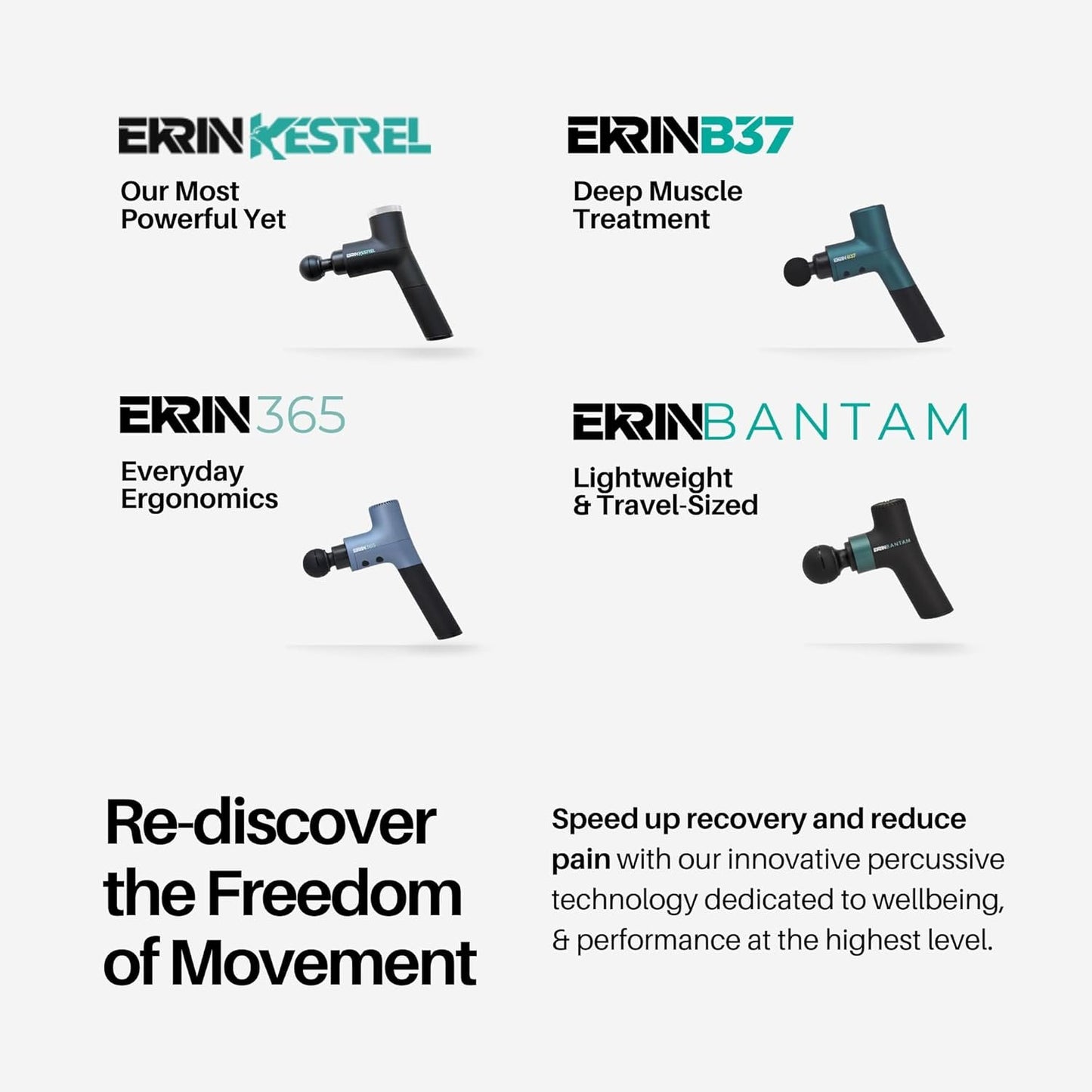 Ekrin Athletics Bantam Mini Massage Gun - Compact Deep Tissue Muscle Massager with Adjustable Speeds & Attachments - Long Battery Life, Lightweight, Travel Friendly - On-The-Go Wellness & Recovery