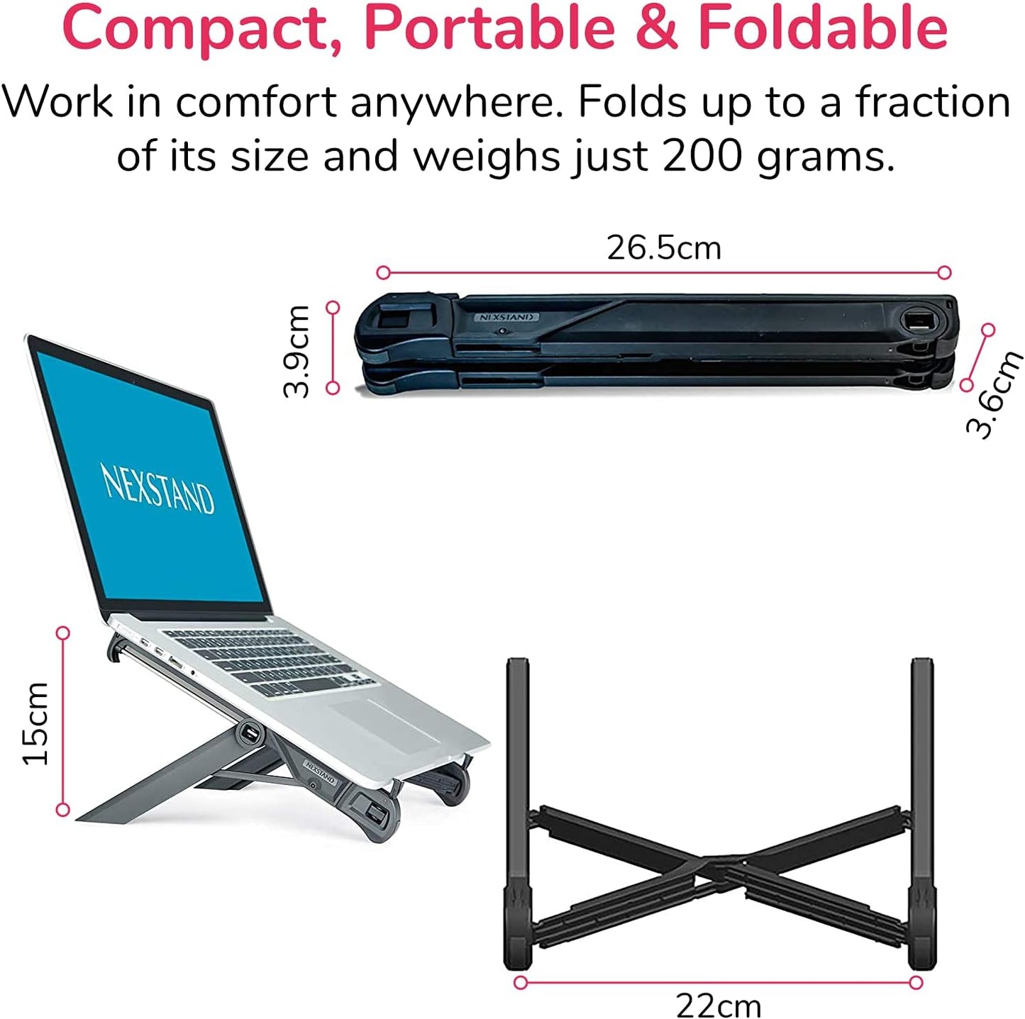 NEXSTAND K7 Lite // New Portable Laptop Stand // Foldable Desktop Notebook Holder Mount- Eye-Level Ergonomic Height Design // Laptop Riser for Notebook, Laptop, iPad and Tablet