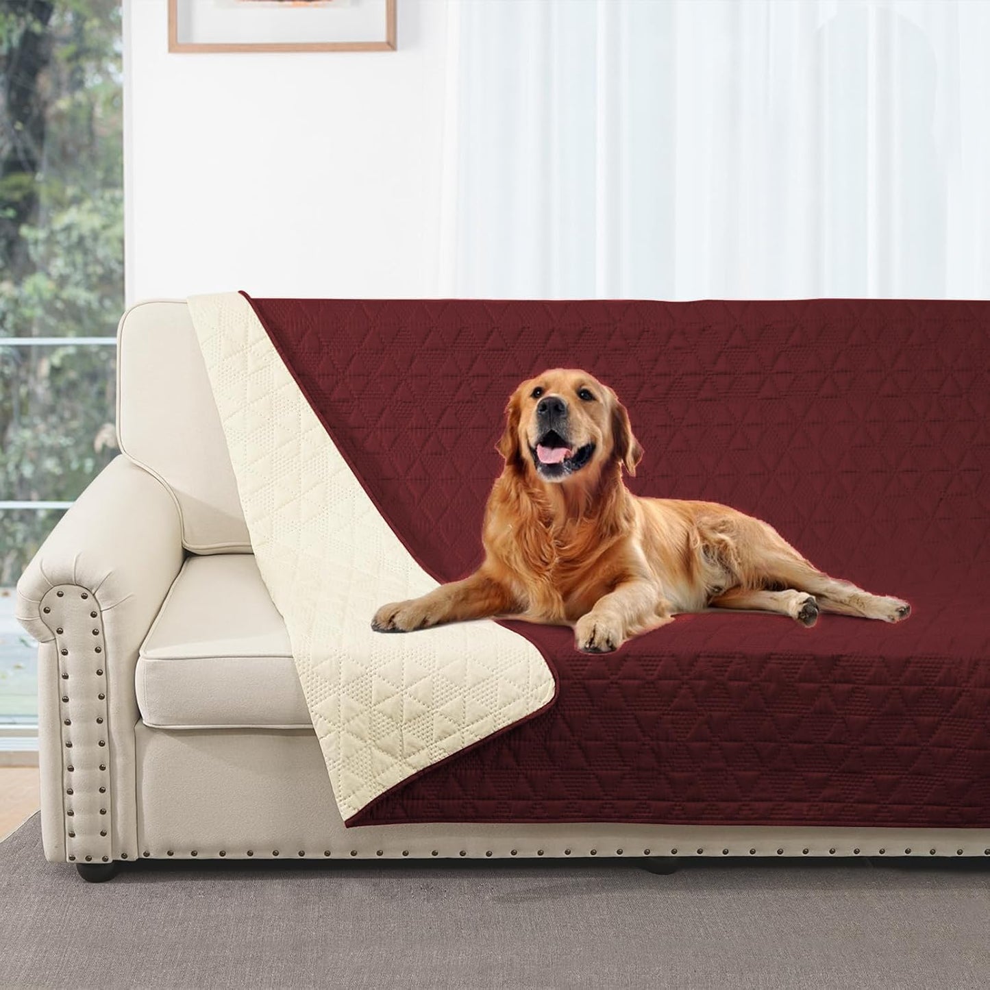 Taiyang Dog Sofa Cover Waterproof Dog Blanket Waterproof Dog Furniture Protector for Kids Children Dog Cat with Non-Slip Rubber Bottom (Bright Red, 82-82 Inch)