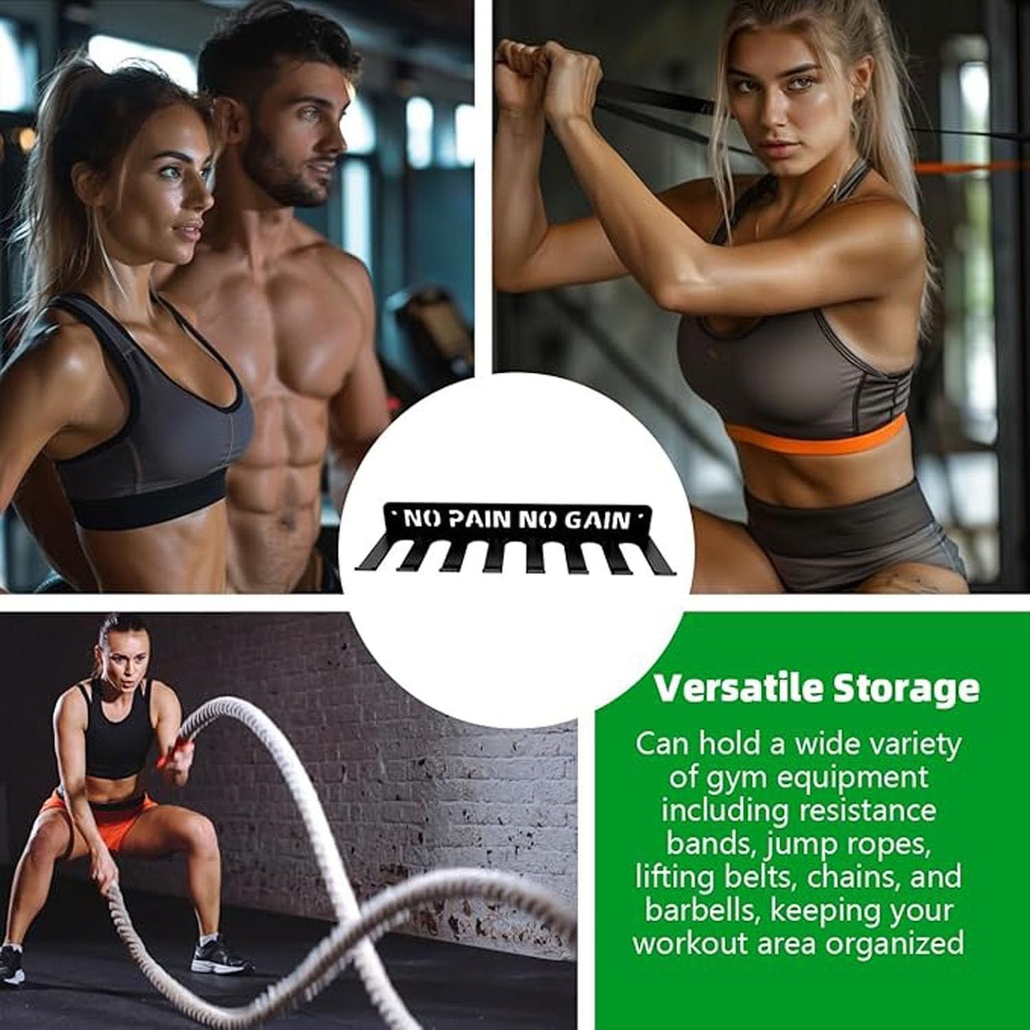 MEISO Gym Rack Organizer with 8 Hooks, Gym Equipment Storage Rack, Multi-Purpose Workout Gear Wall Hanger for Home and Pro Storage for Exercise Bands, Barbell Bars, Chains, Lifting Belts